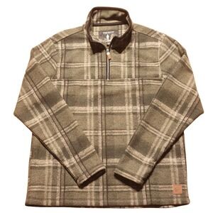 John Wayne Fleece 1/4 Zip Pullover Sweatshirt Jacket Mens Sz Medium Green Plaid